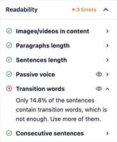 Screenshot of an instance of improving text's readability score with an actionable checklist.