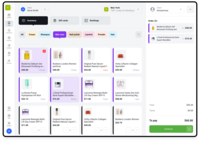 Screenshot of the point of sale system, to sell services, gift cards, and products with a single receipt.
