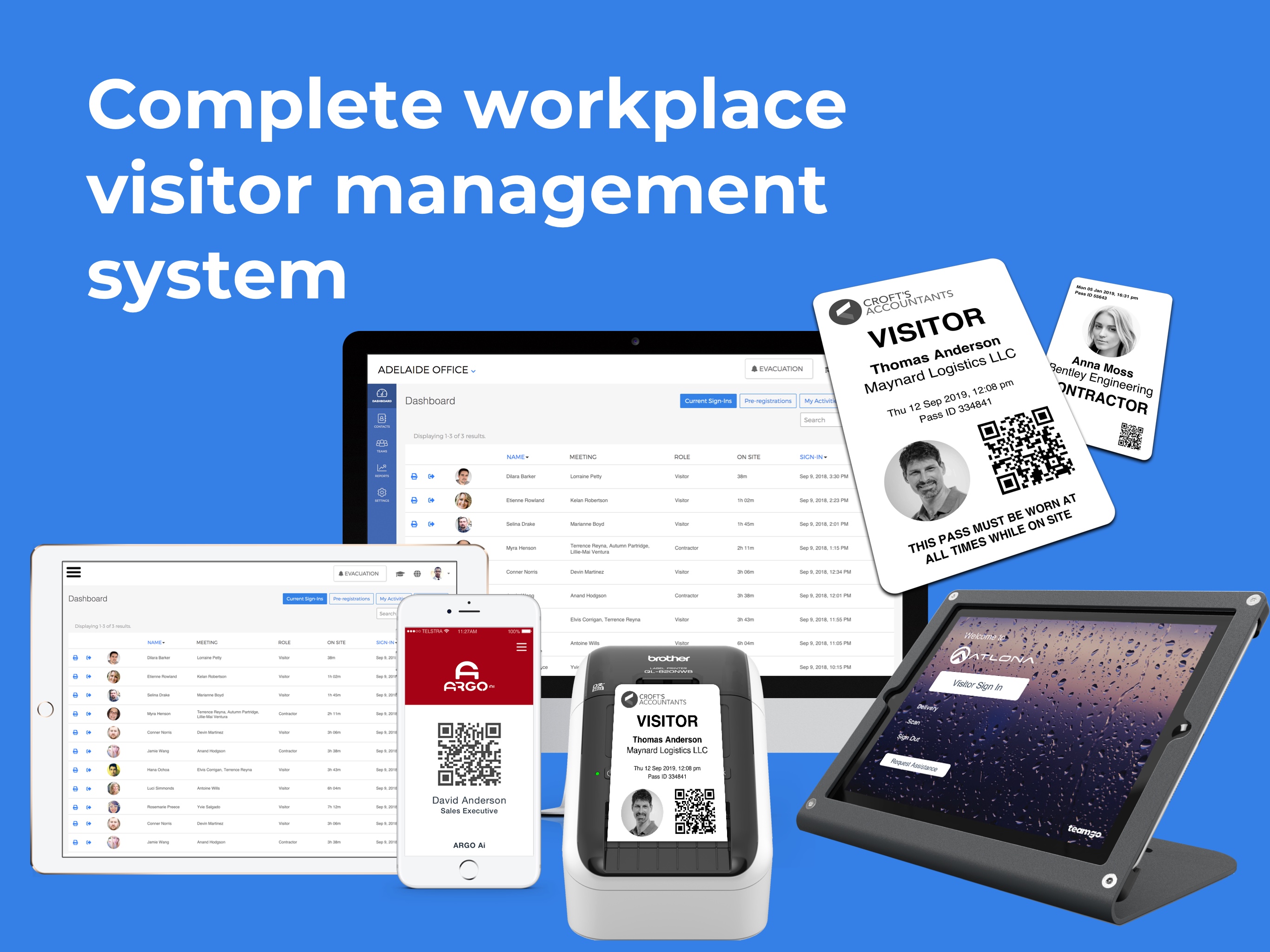 Screenshot of the complete visitor management system with cloud software powering iPad kiosks, and smartphone apps that help to create a compliant, productive, safer and secure workplace.