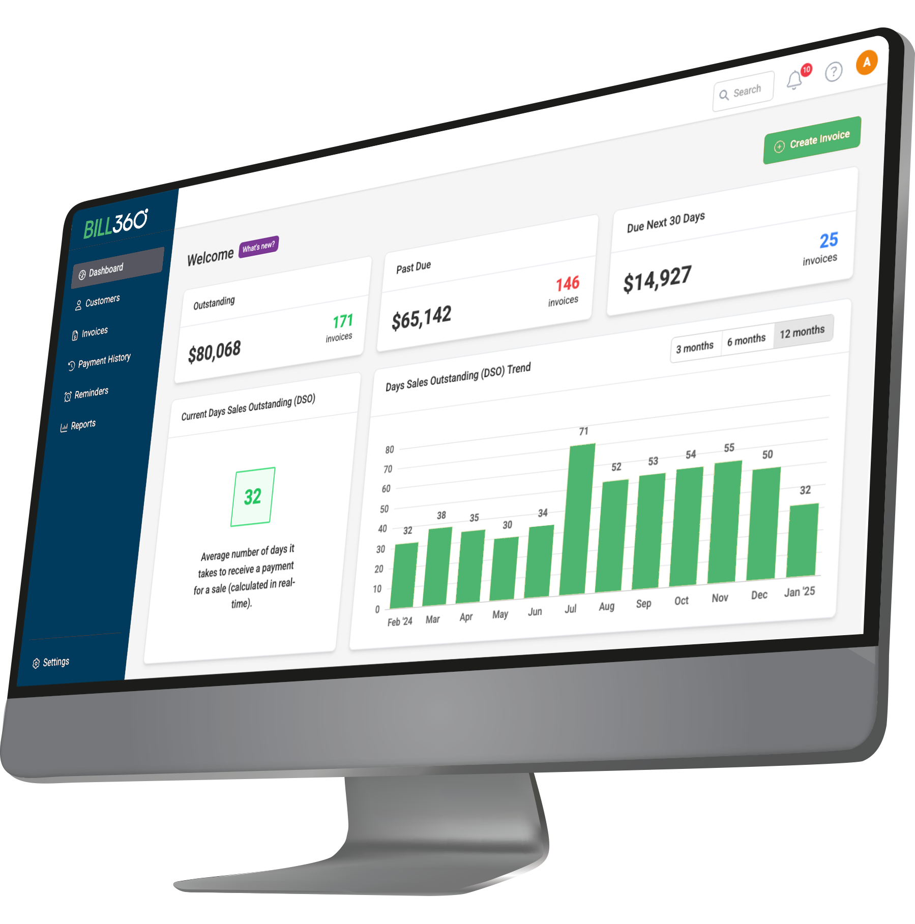 Screenshot of the Bill360 dashboard