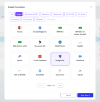 Screenshot of some of the 250 integrations and connections supported by Curiosity's Enterprise Test Data platform.