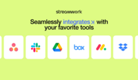 Screenshot of some of StreamWork direct integrations like Asana, Monday.com, Slack, Google Drive, and Dropbox.