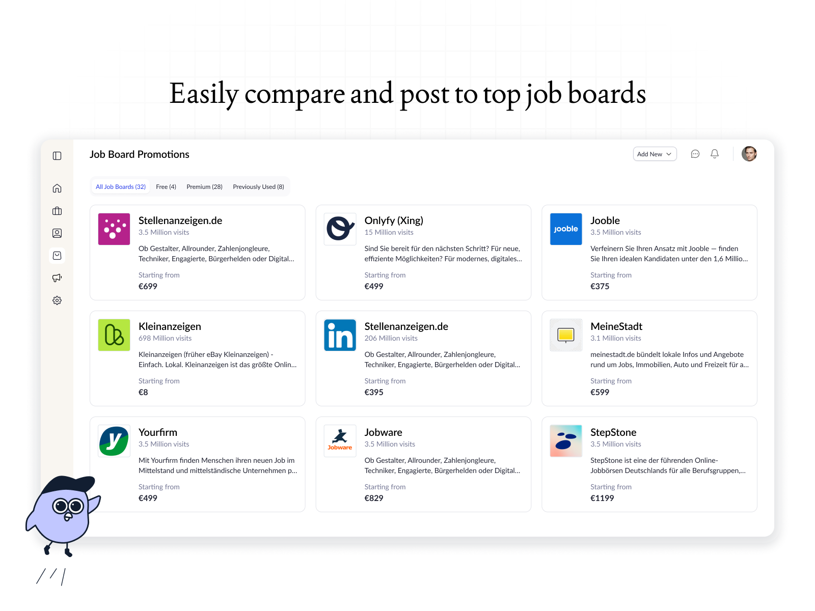 Screenshot of Job board posting