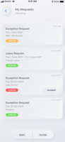 Screenshot of Allows employees to apply for exception regularization requests