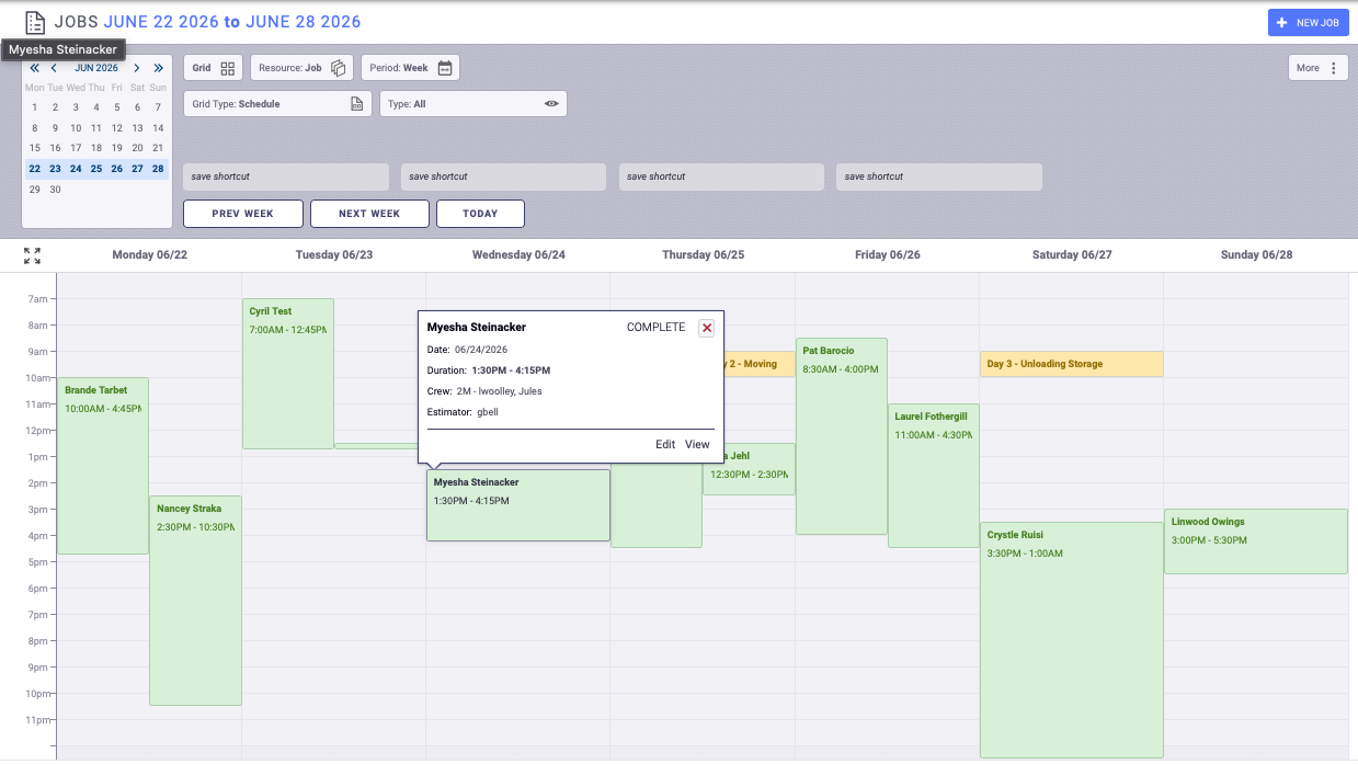 Screenshot of Calendar and Scheduler to spot availabilities.