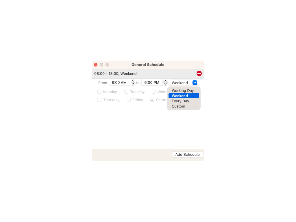 Screenshot of where to create General Schedules