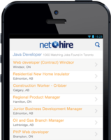 Screenshot of Mobile view of NetHire job postings