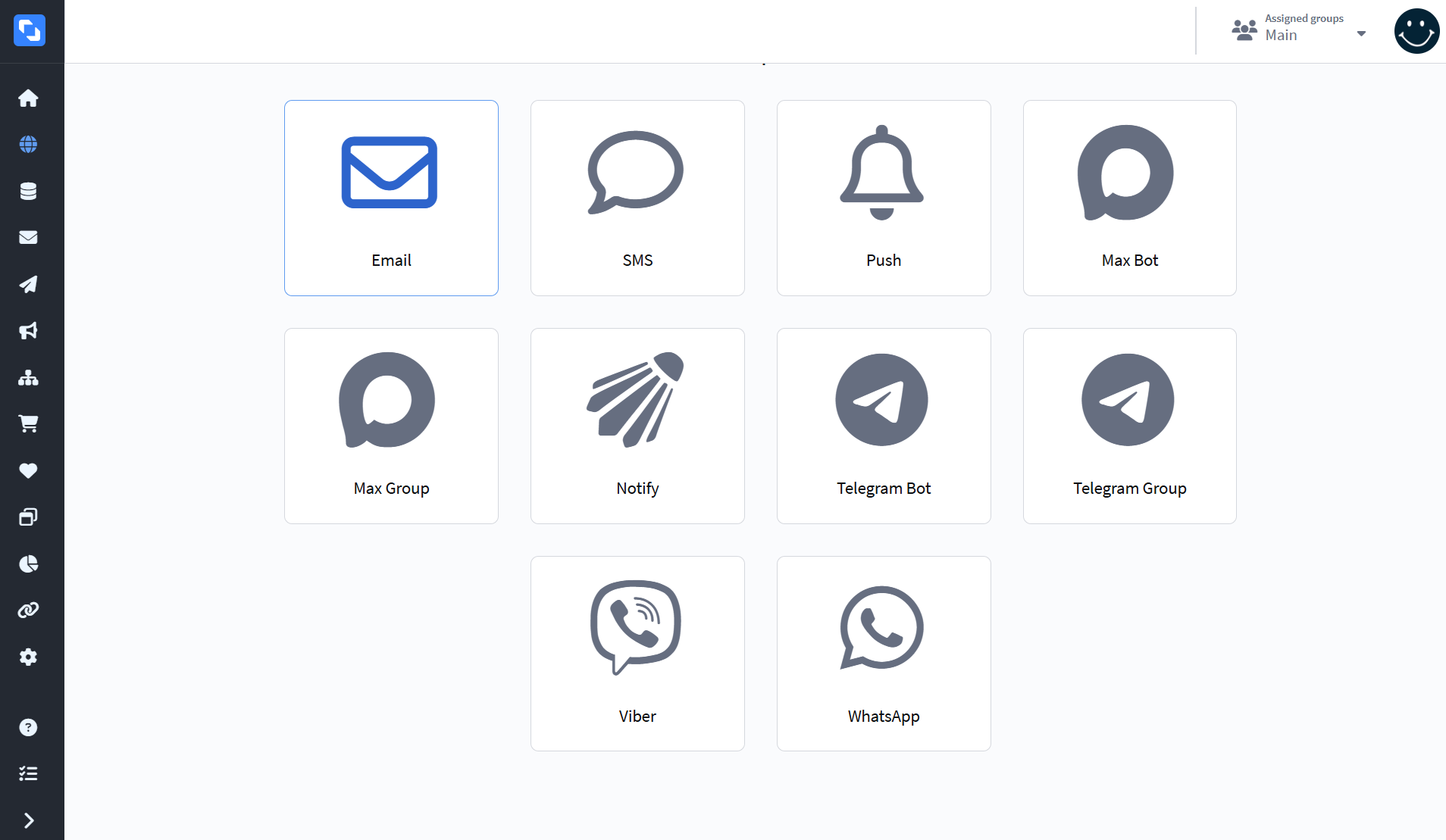 Screenshot of some of the available channels that help to increase the chances that the customer will receive a message, even if one communication method is unavailable.