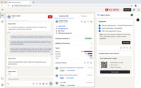 Screenshot of real-time suggestions via 8x8 Smart Assist and full customer history and overall sentiment in 8x8 Agent Workspace.