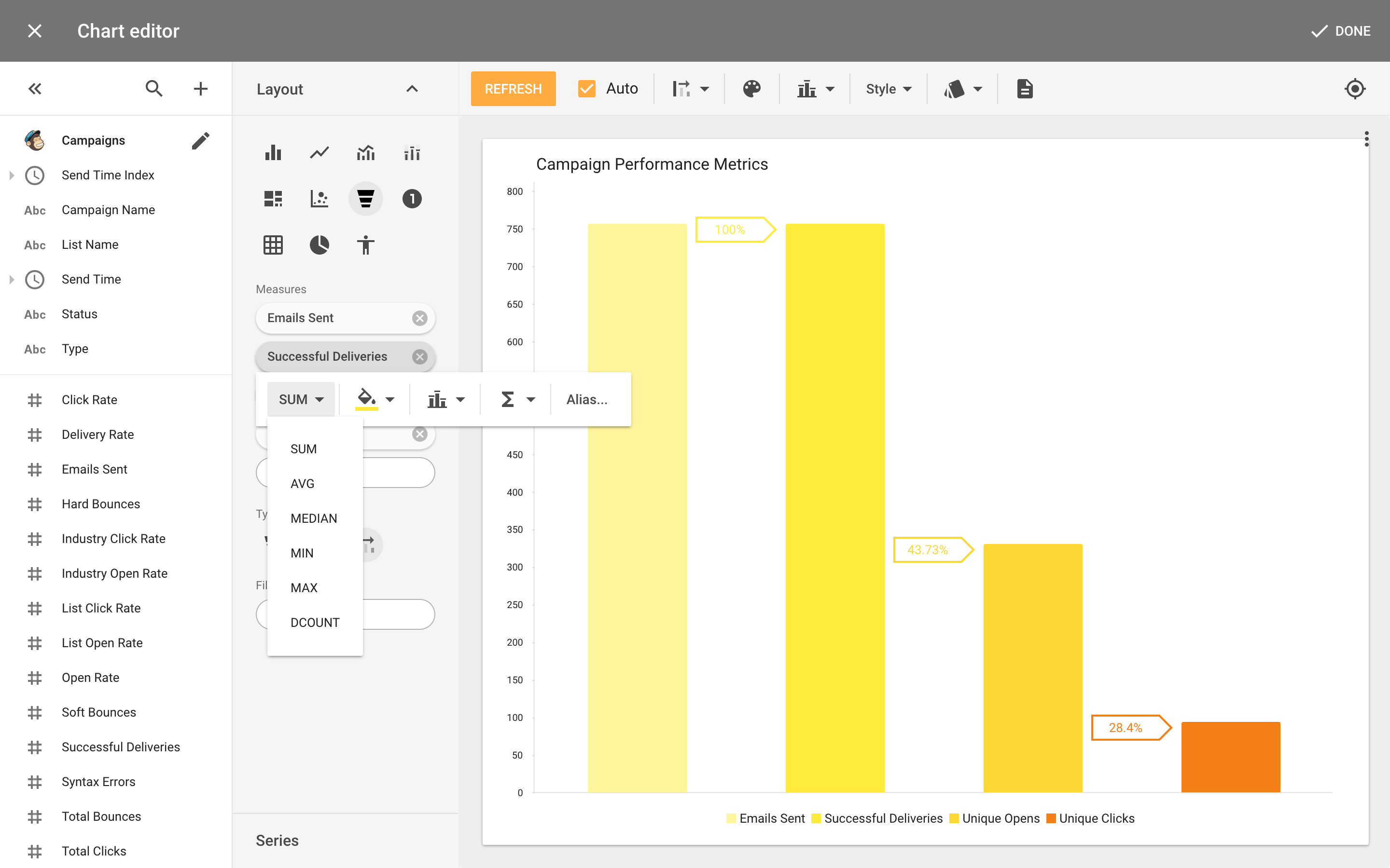 Screenshot of Slemma's drag-and-drop chart builder