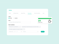 Screenshot of the creation of a customisable points-based reward system
•  Set custom point values and earning rules for various customer actions.
•  Define flexible redemption options, and set bonus points for specific purchase actions.
•  Track point balances and history for each customer in real-time
•  Automate point expiration and bonus point campaigns.