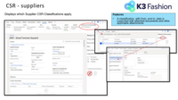 Screenshot of K3 Fashion's CSR suppliers functionality.