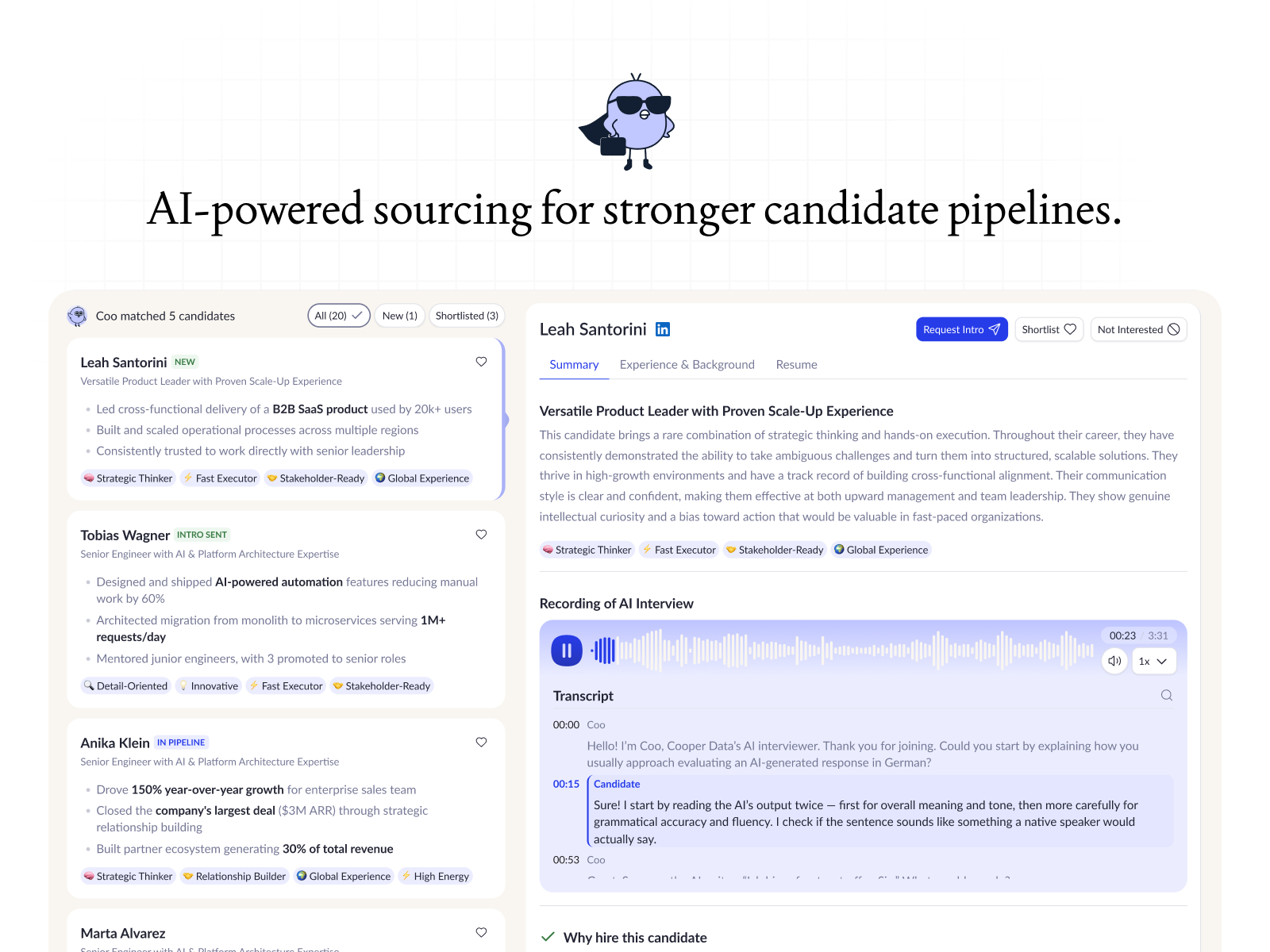 Screenshot of Candidate sourcing