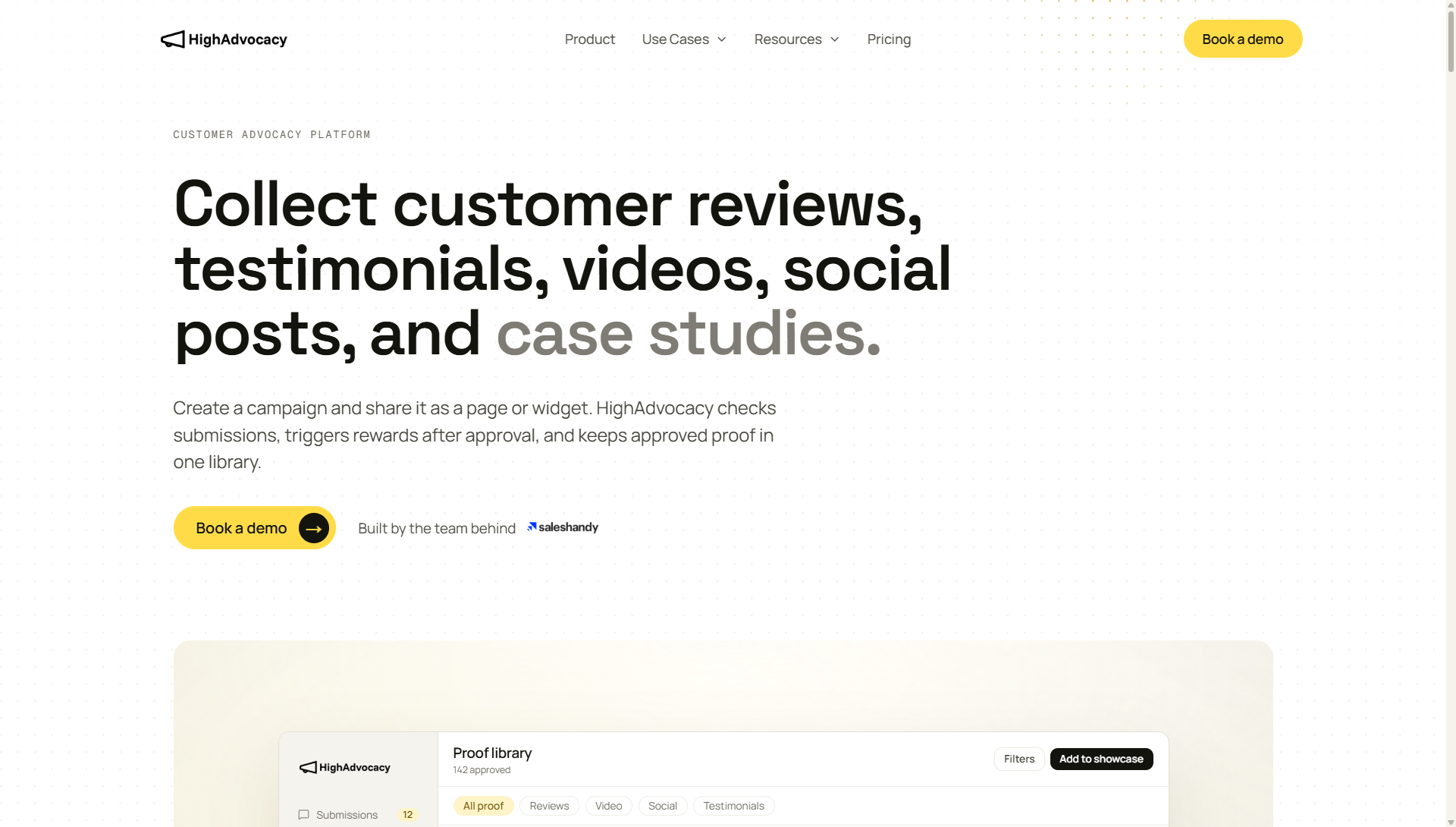 Screenshot of HighAdvocacy Homepage