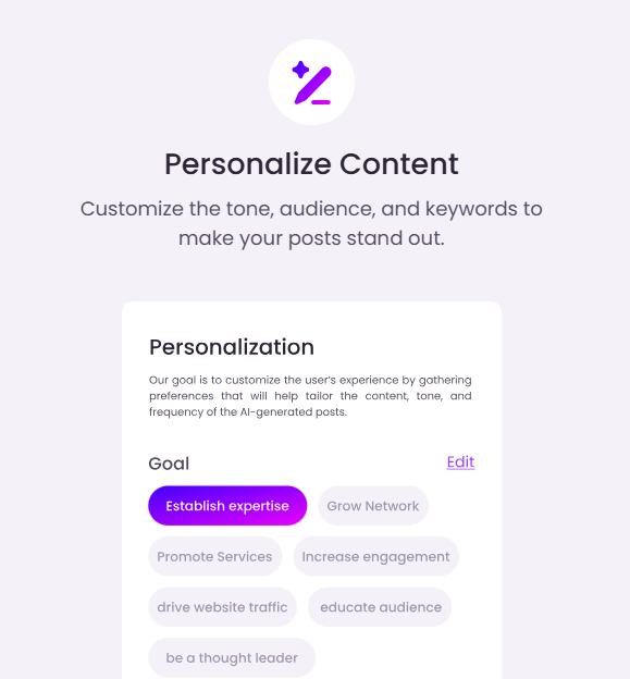 Screenshot of Spiry's personalization