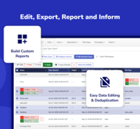 Screenshot of data filtering, bulk editing, and deduplication tools.