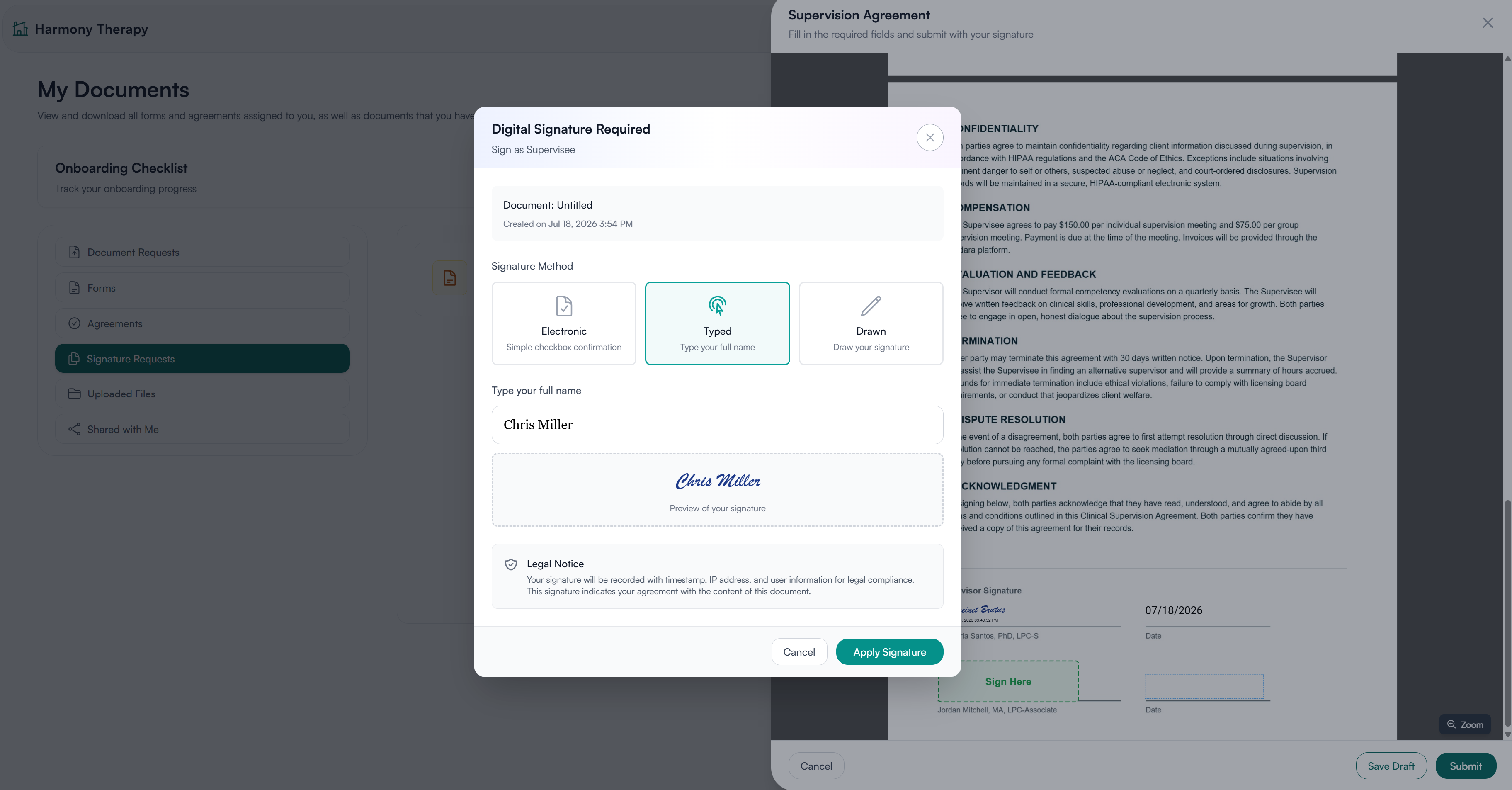 Screenshot of Document Signing