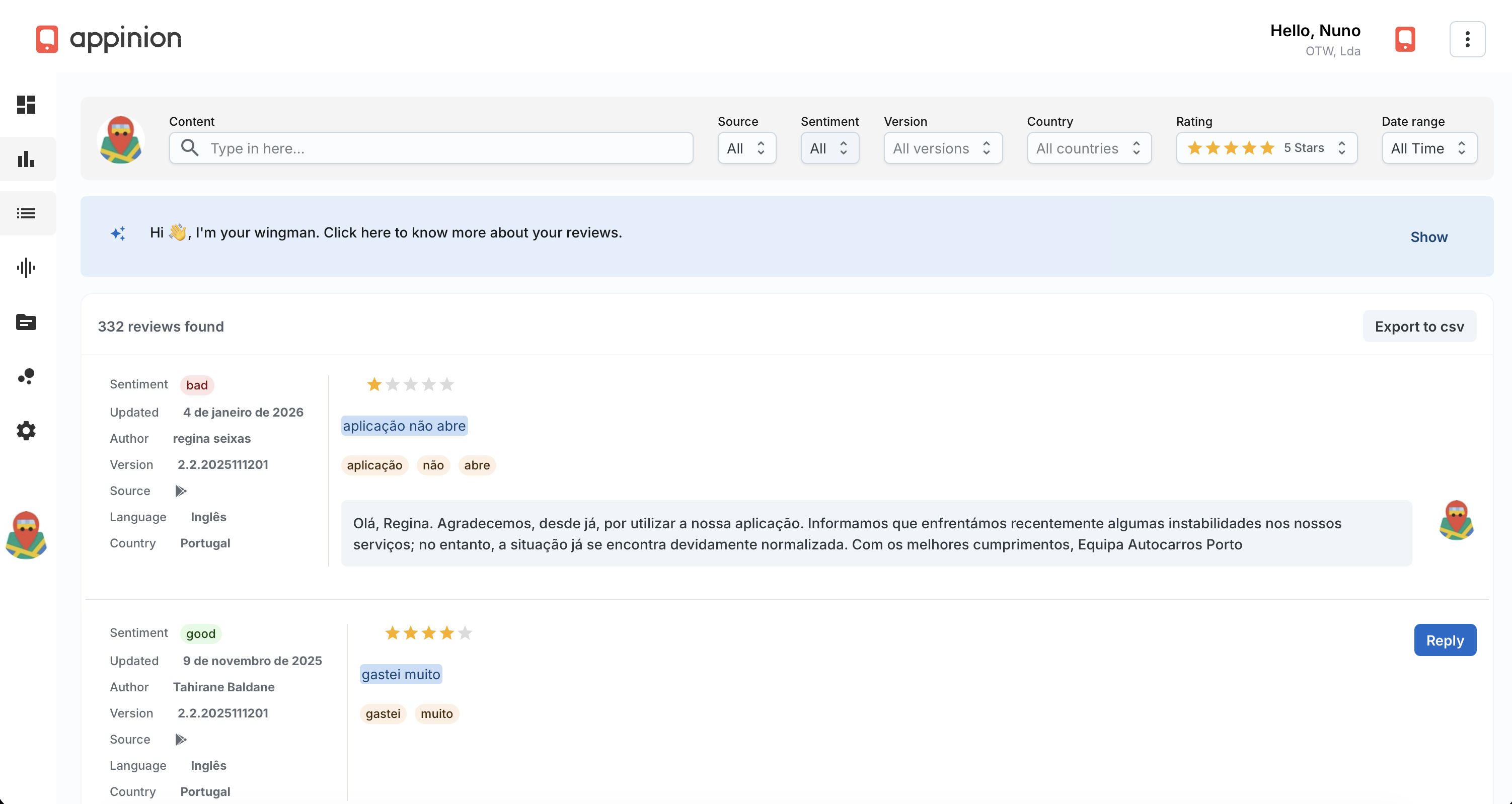 Screenshot of the full details of a review.