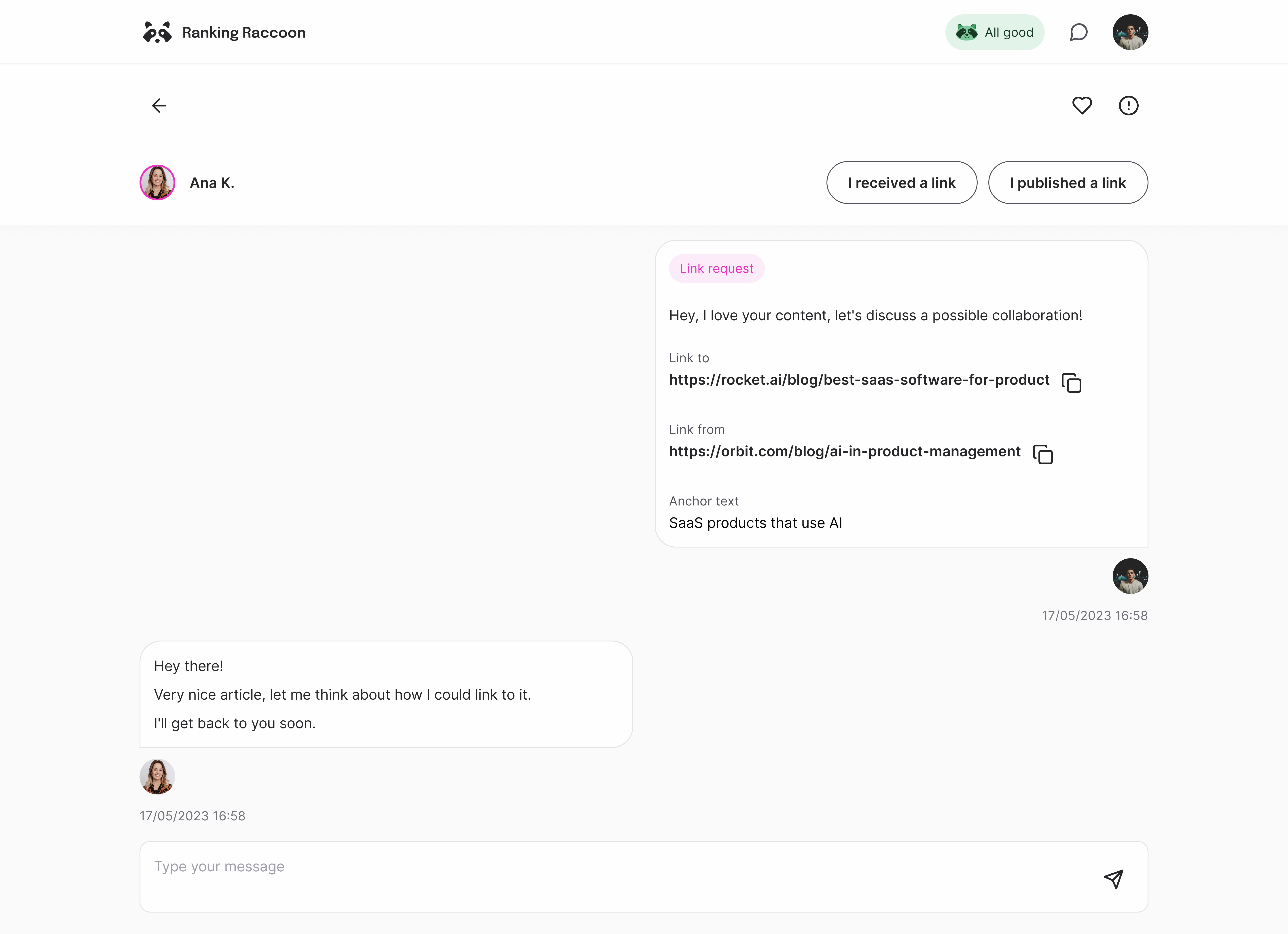 Screenshot of a user notification about a new message.