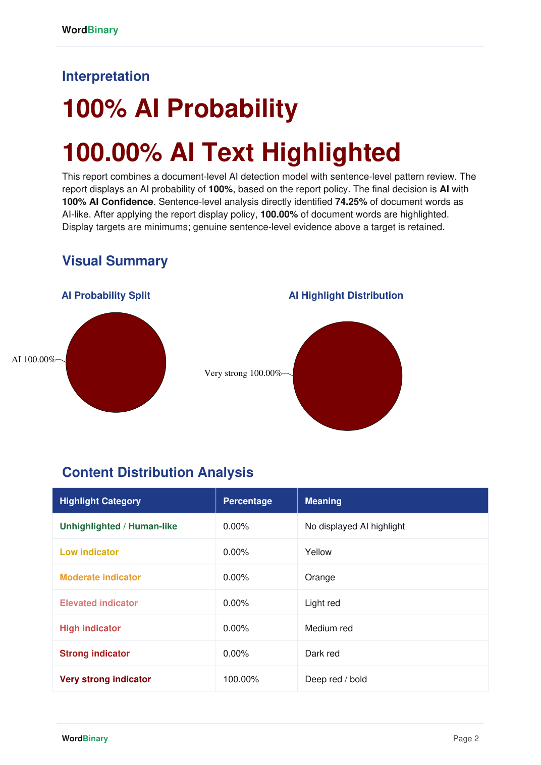 Screenshot of WordBinary Pdf Ai report