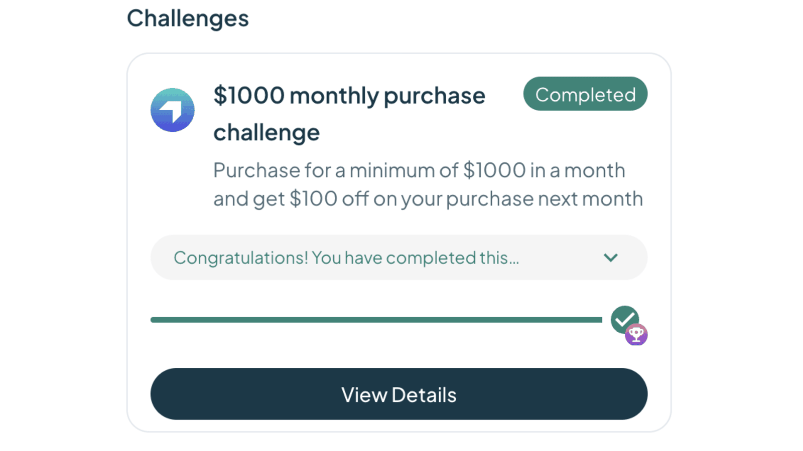 Screenshot of $1000 monthly purchase challenge