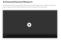 Screenshot of the AI Keyword Research tools. These use machine learning to learn about a website and find the optimal keywords to drive traffic to it.