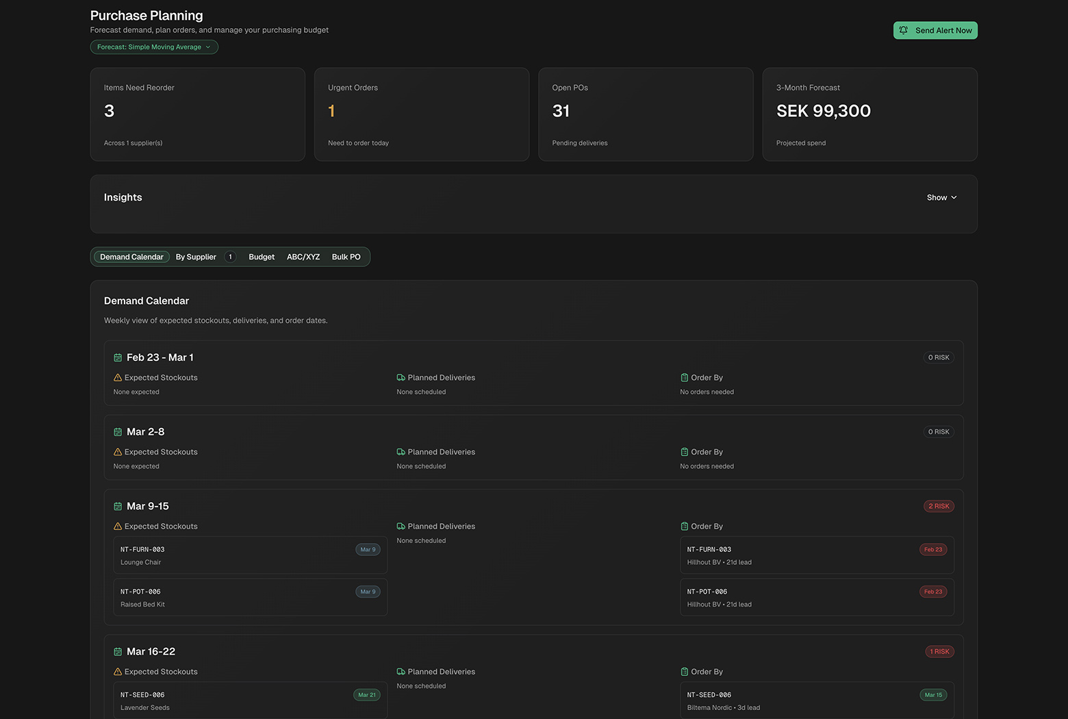 Screenshot of Planning