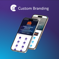Screenshot of how event interfaces can be customized with organization branding, including logos, colors, and visual elements applied across attendee-facing views.