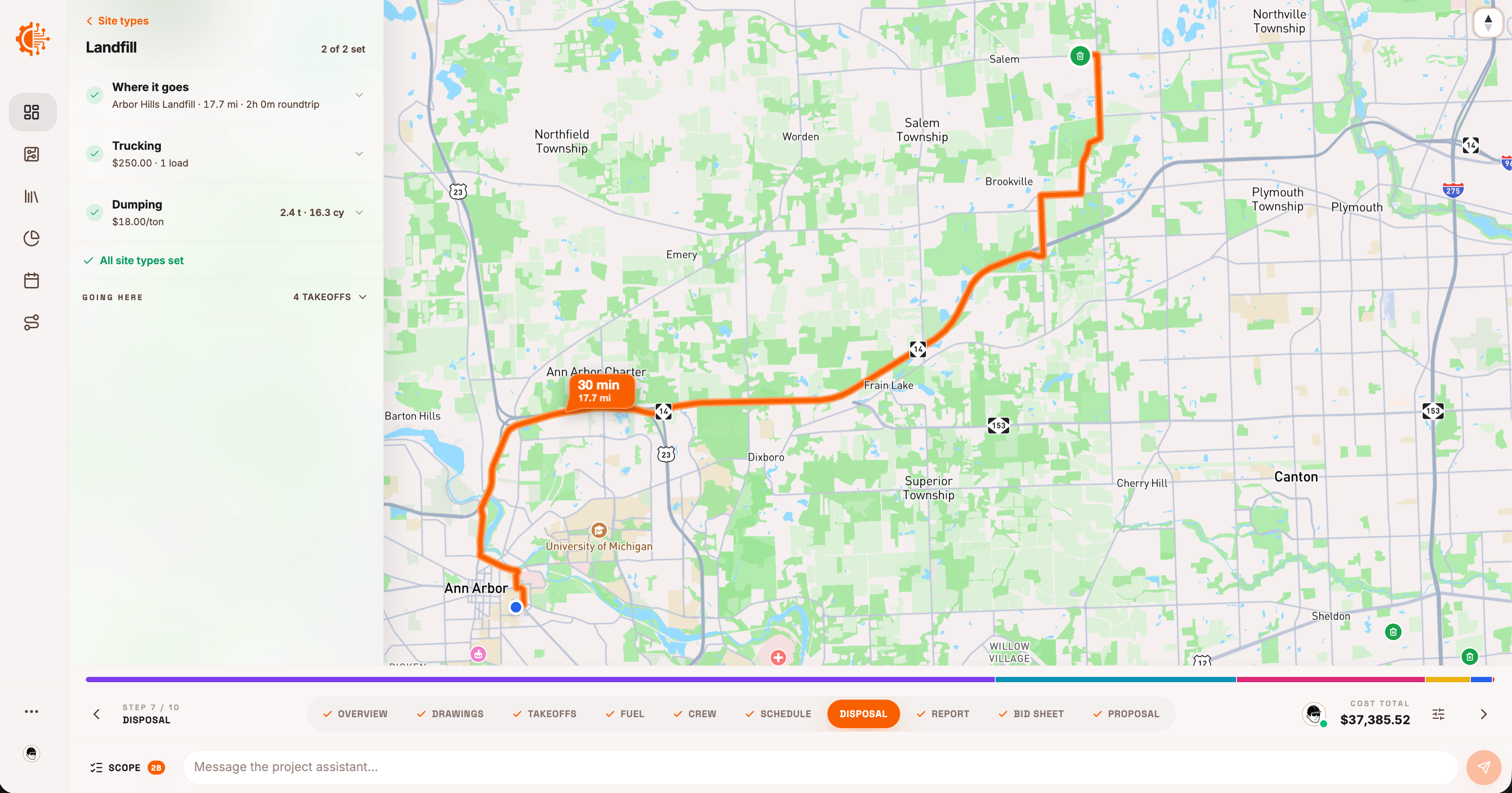 Screenshot of the Disposal page where estimators can find the closest disposal sites.