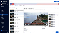Screenshot of the dashboard to browse and search on-demand content with AI-powered contextual discovery (transcript, visual and audio). Instant transcript summaries, localized search results, smart suggested meta-data tagging, and content recommendations are built into the video library.