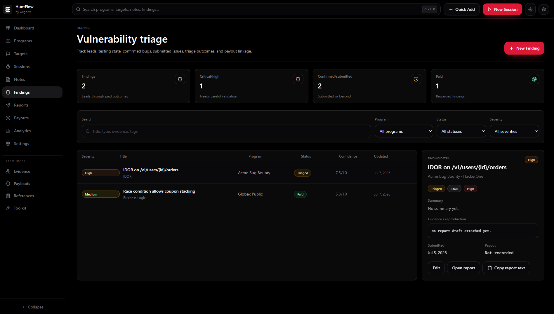 Screenshot of Findings