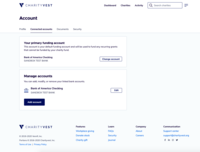 Screenshot of Accounts Page: Here is where the employee can link their bank account for paper free, seamless contributions to their fund.