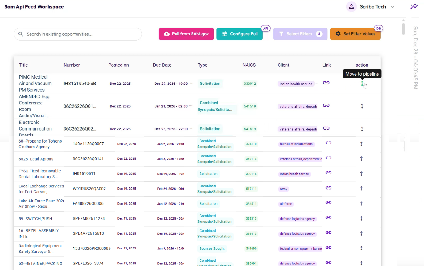 Screenshot of an automatic Sam.gov pipeline