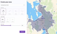 Screenshot of where to draw territories by drive time, distance, postal code, or freehand. No GIS expertise required. Color-code by status: available, sold, in negotiation, and get an instant view of where a network stands.