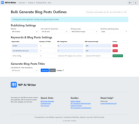 Screenshot of WP AI Writer Bulk generate blog posts from keywords