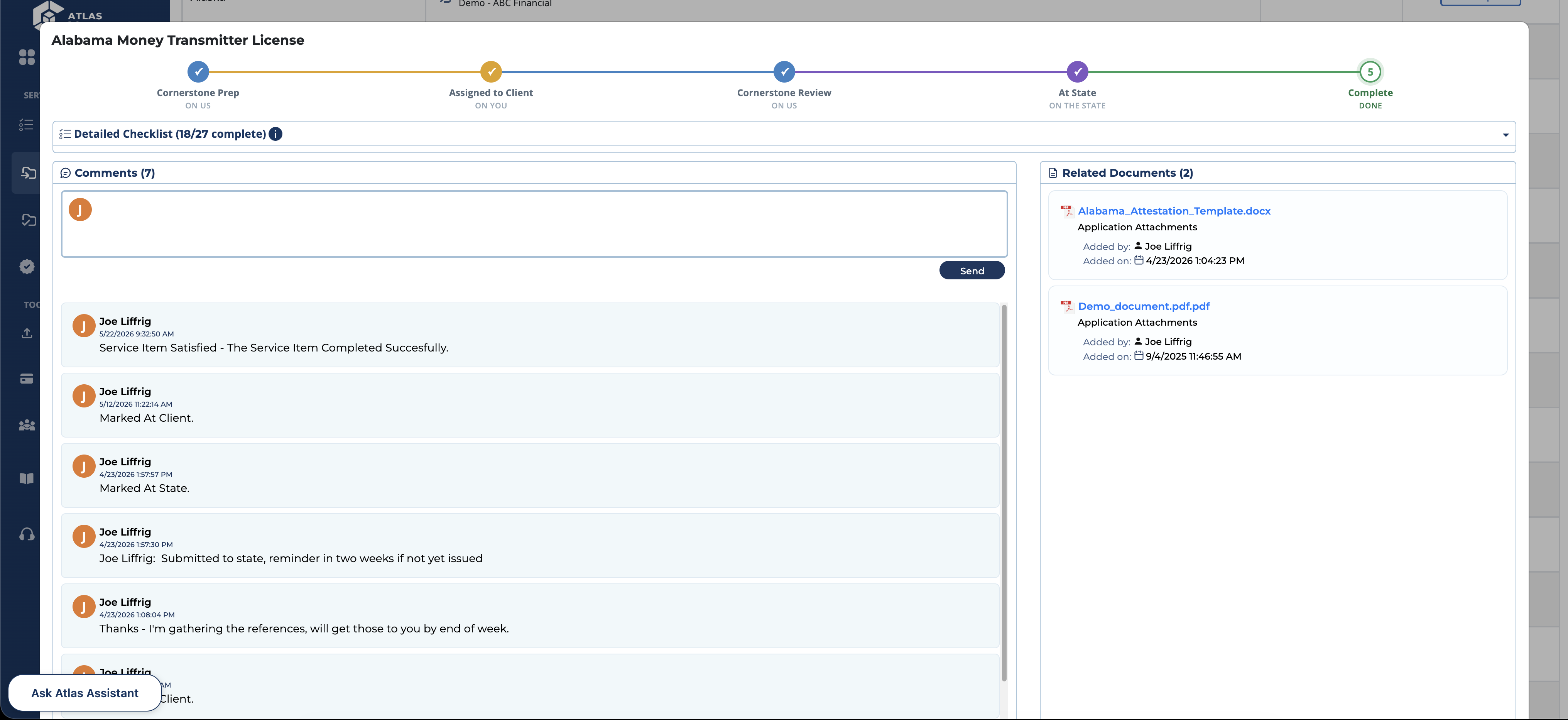 Screenshot of Filing Details - With per filing conversations and file uploads.