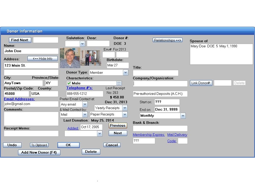 Screenshot of Donor info window