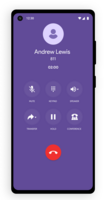 Screenshot of on-call options like transfer, hold, and conferencing.