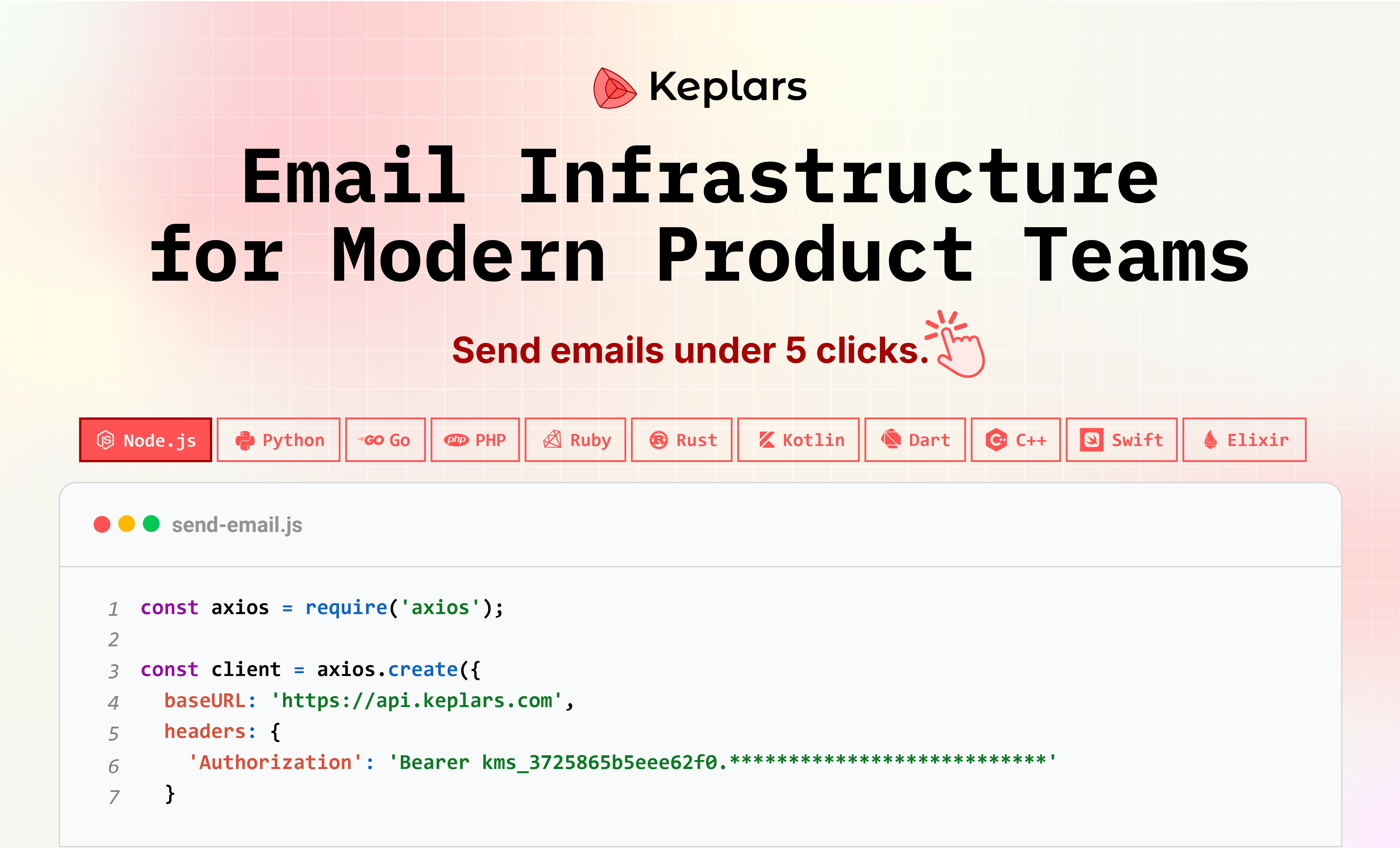 Screenshot of Email API, SMTP, Webhooks, SDKs in 11 languages