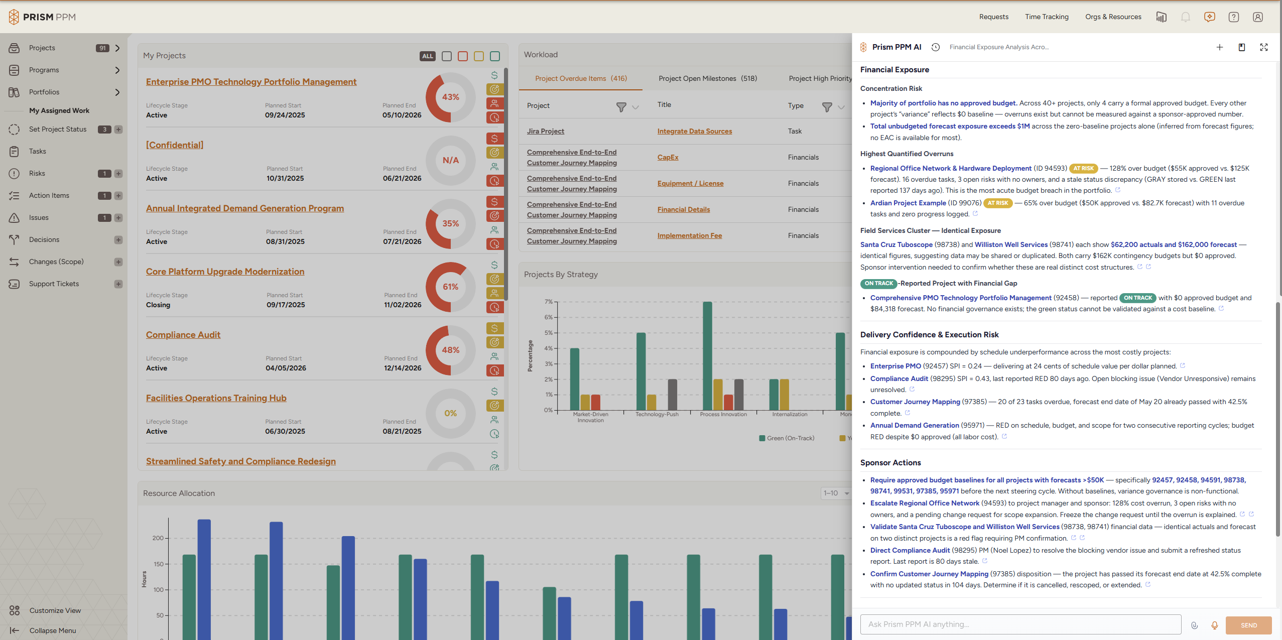 Screenshot of AI Chat quickly and accurately reports on financial exposure, provides mitigation suggestions, and sends alerts and communications as needed