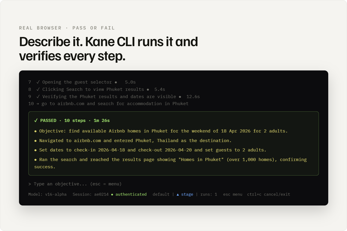Screenshot of Kane CLI Terminal