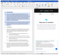 Screenshot of The AI Assistant under Summize AI, that helps users to draft, query, summarise, and compare clauses to what's in the predesigned Playbooks.