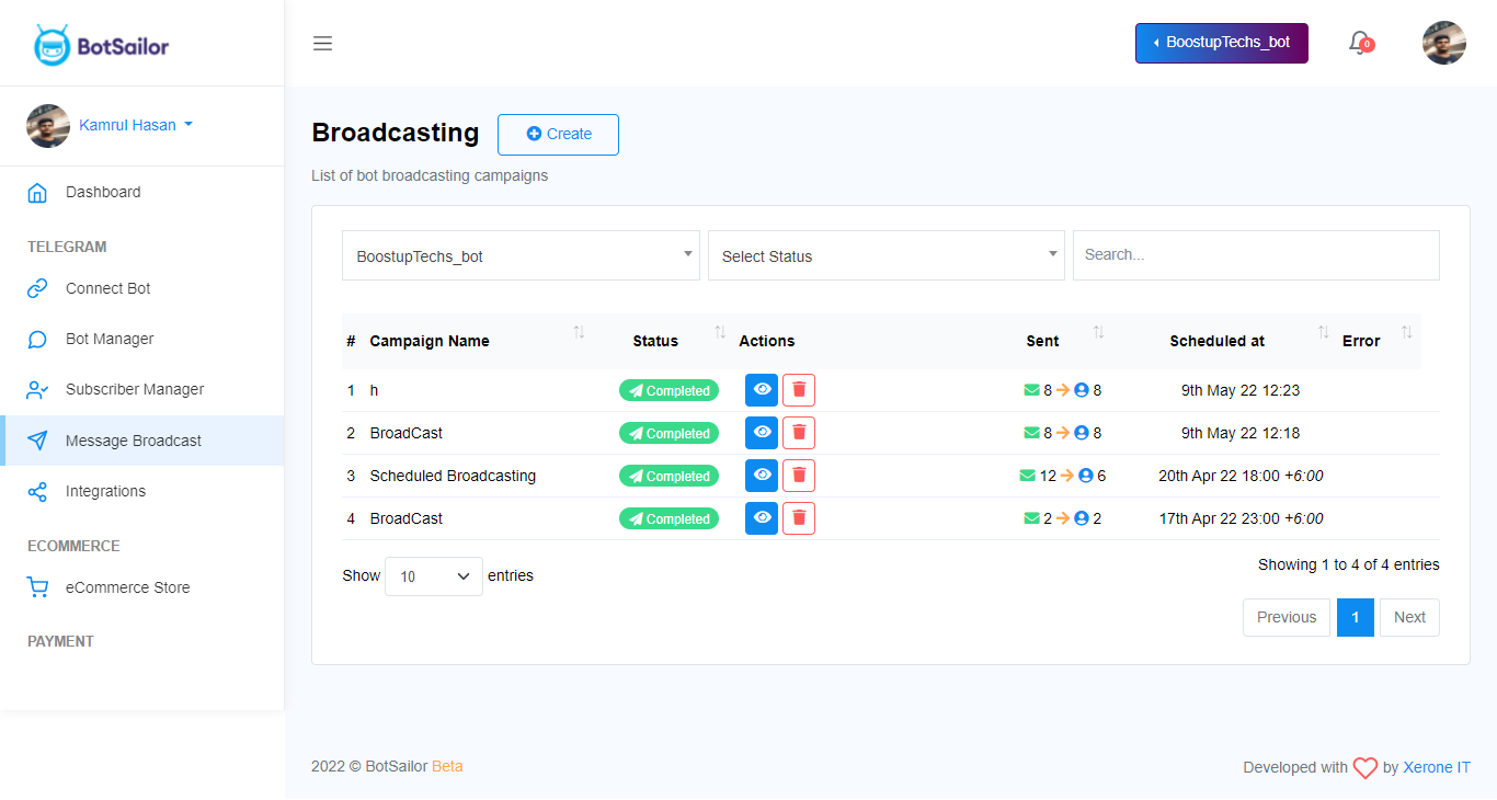 Screenshot of the interface for broadcasting to subscribers. It has no limit on broadcasting.