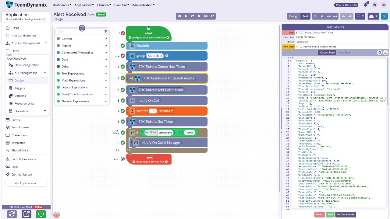 Screenshot of Flows and testing
