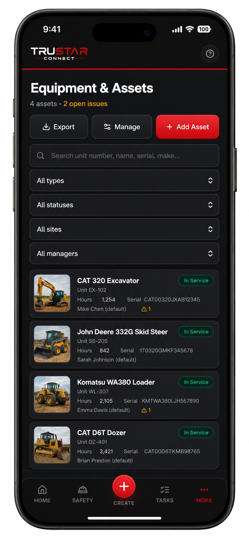 Screenshot of Equipment and Maintenance Tracking