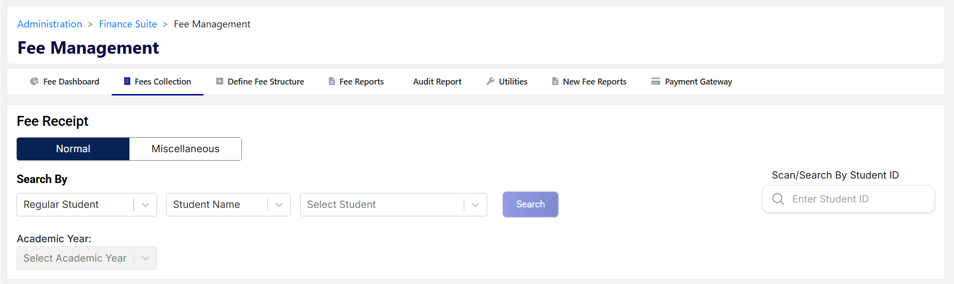 Screenshot of Fee Management