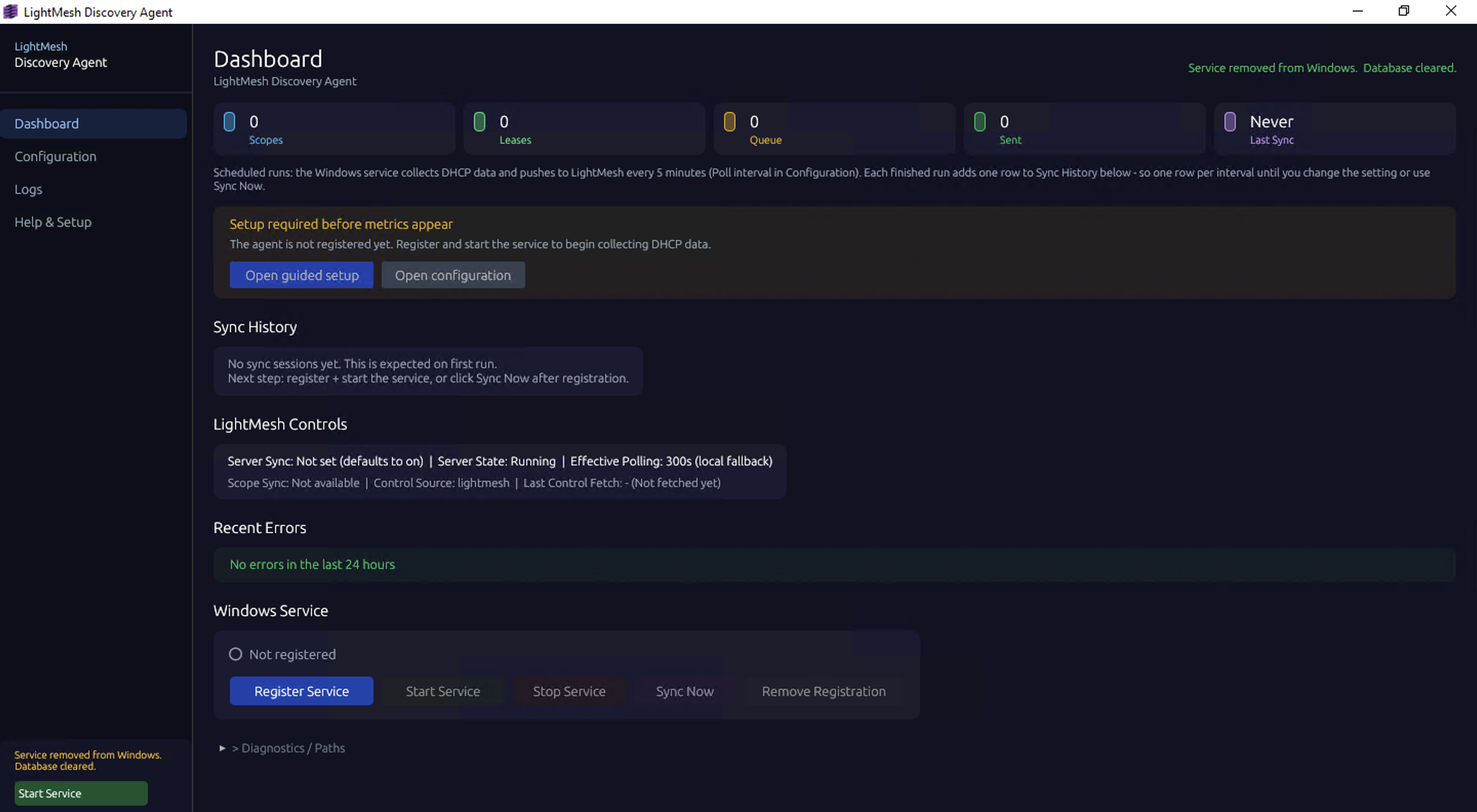 Screenshot of DHCP Discovery Agent dashboard