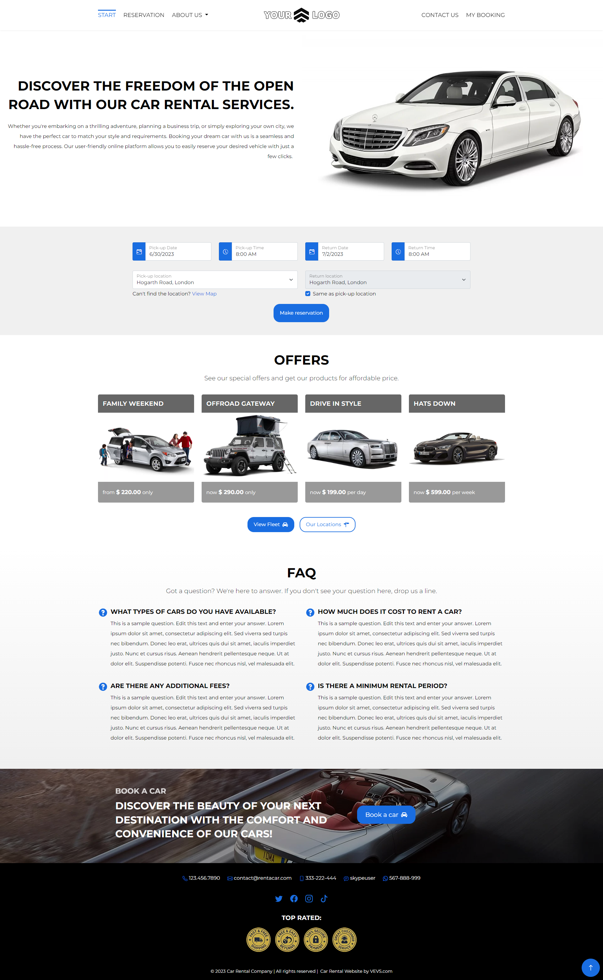 Screenshot of VEVS Car Rental Software - Website Template
