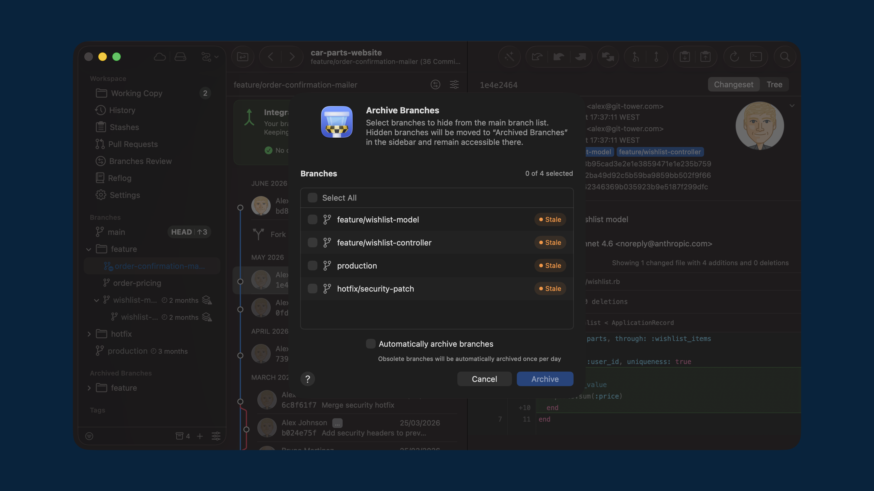 Screenshot of Automatic branch management