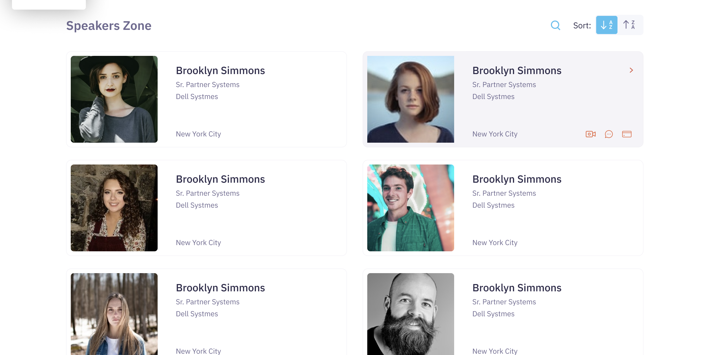 Screenshot of Highlight your event’s speakers and thought-leaders via speaker images, bios and connected social media accounts - all set in an interactive page.
Attendees can chat, email, exchange business cards and schedule live video calls with speakers